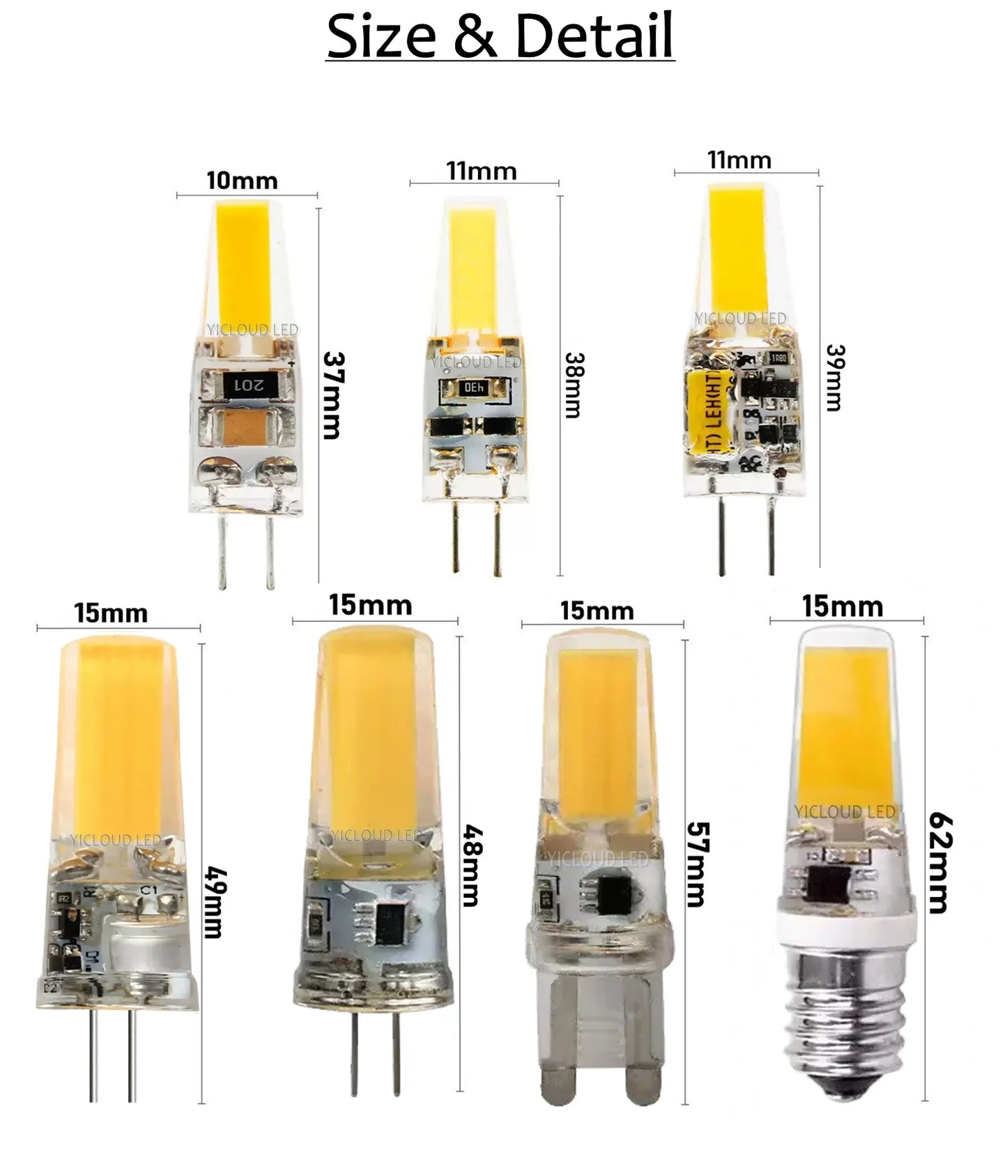 10pcs G4 / G9 / E14 LED COB Bulbs – Dimmable 6W 9W, 12V/220V, Halogen Replacement