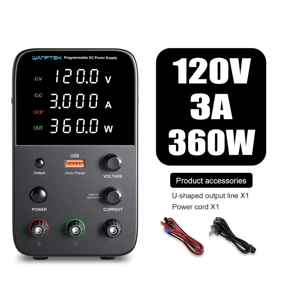 Wanptek Adjustable DC Lab Bench Power Supply – 30V/10A, 60V/5A, 120V/3A