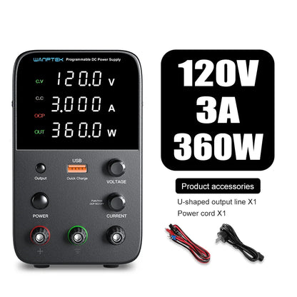 Wanptek Adjustable DC Lab Bench Power Supply – 30V/10A, 60V/5A, 120V/3A