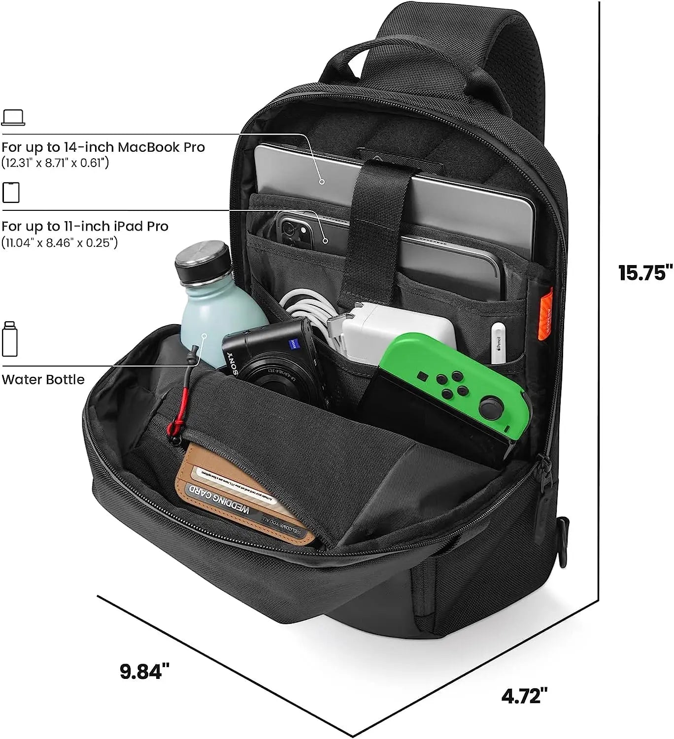 Airrniss 14" EDC Sling Bag – Minimalist Chest Crossbody Backpack for MacBook Pro M1/M2 A2779 A2442