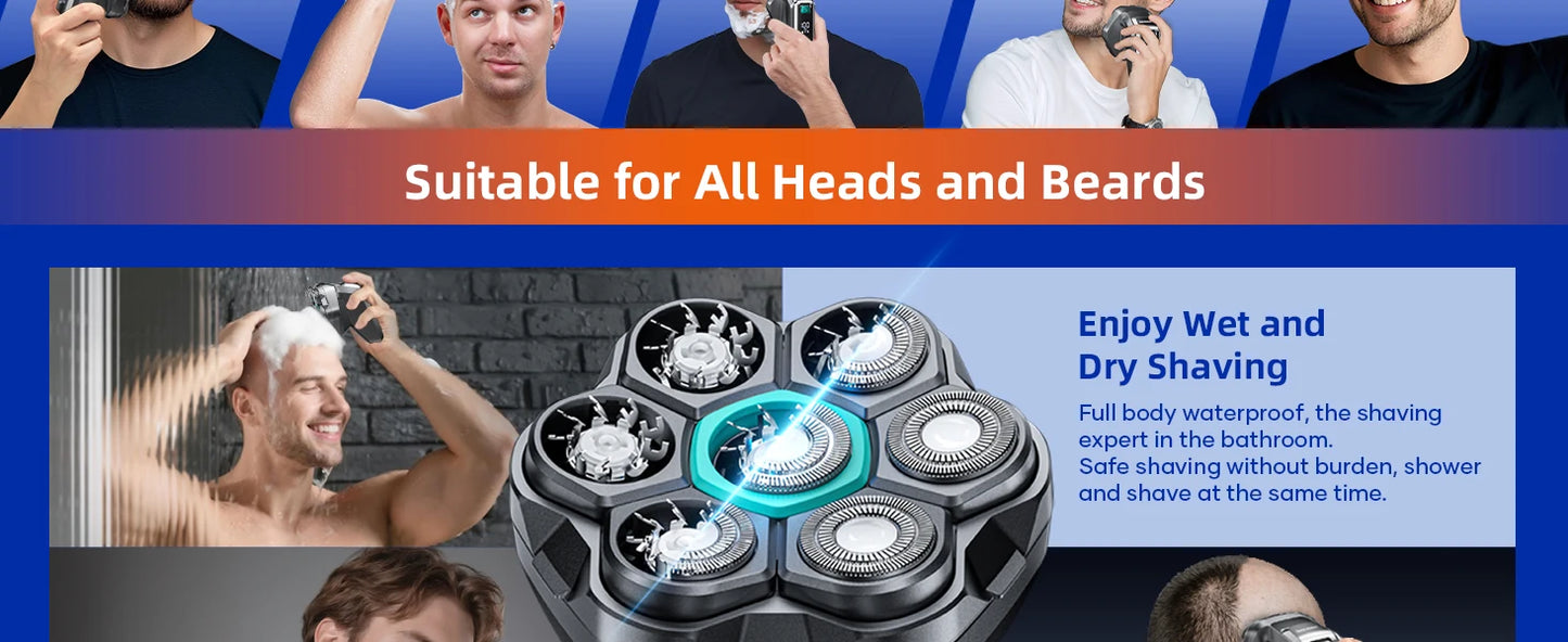 Kensen S32 7D Electric Head Shaver for Men – 8100/8500RPM, IPX6, USB-C, Magnetic Head, 120min