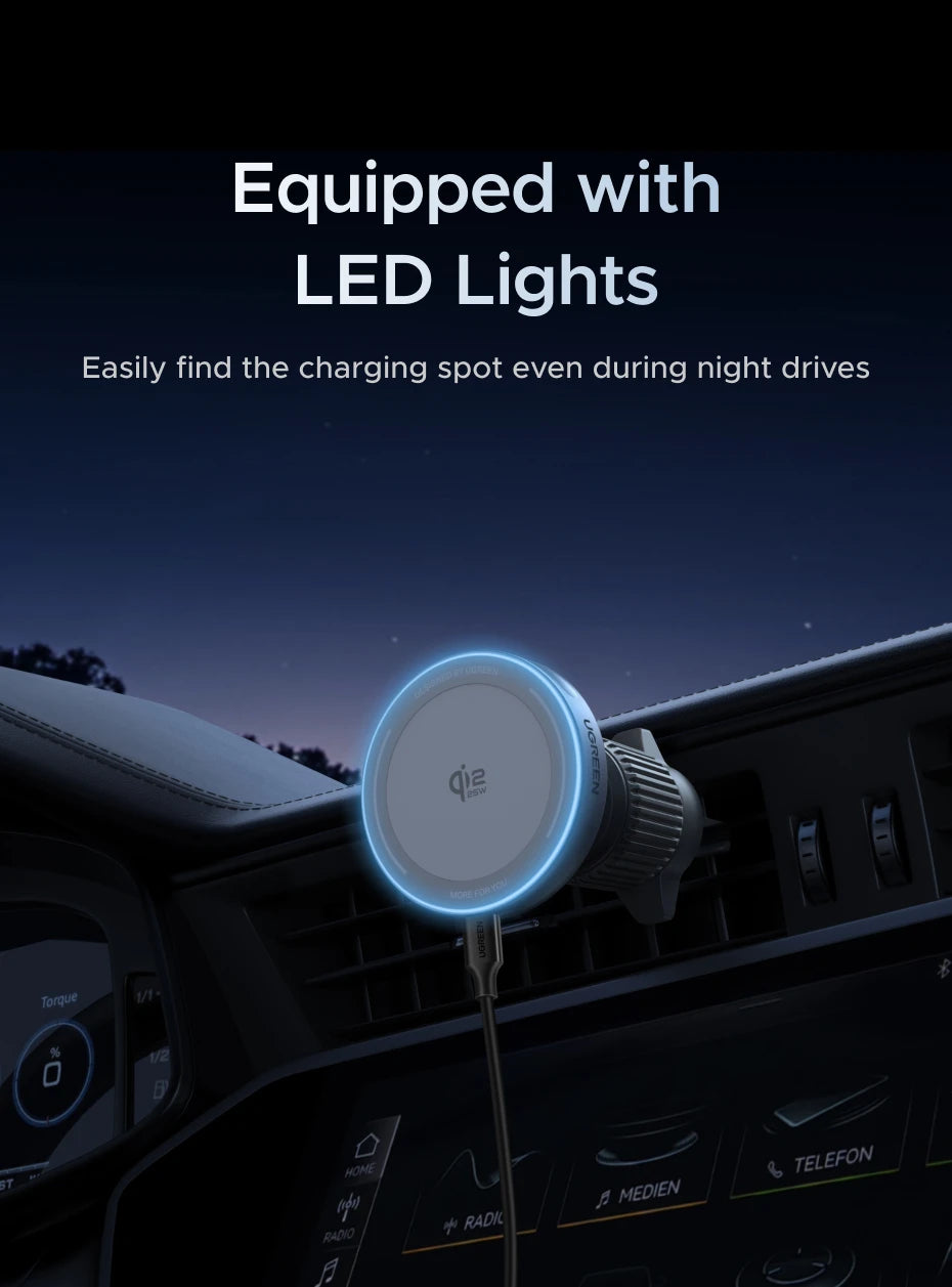 UGREEN Qi2.2 25W Magnetic Car Phone Holder & Wireless Charger | MagSafe Compatible for iPhone 17/16 Pro Max