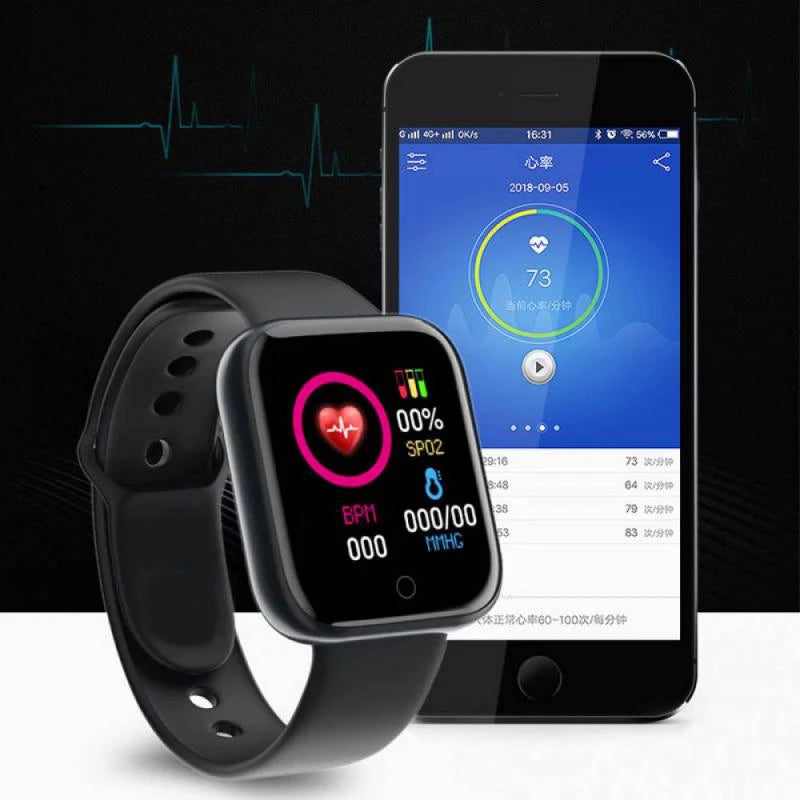 R.E.D. Shopping Y68/D20 smartwatch displaying a digital time screen with fitness tracking and sleep monitoring features.