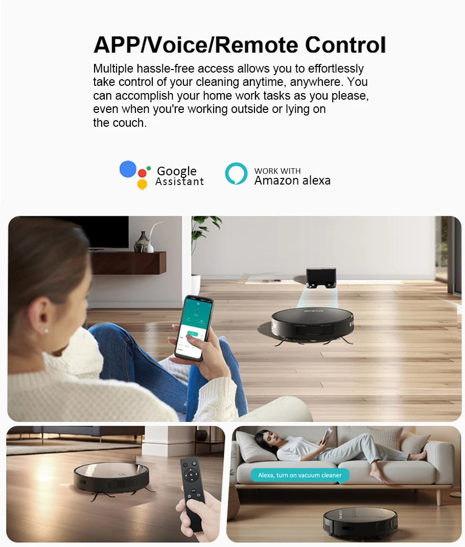 Robot Vacuum & Mop Combo – 6000PA Suction, WiFi & Voice Control, Auto-Recharge, Pet Hair | V6