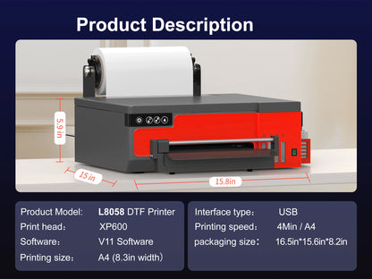 A4 DTF Printer with Epson XP600 Head & Roll Feeder