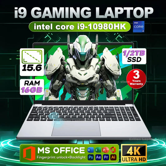15.6" Gaming Laptop – Intel Core i9-10980HK, 16GB RAM, up to 2TB SSD, Fingerprint Unlock, Backlit, Windows 11