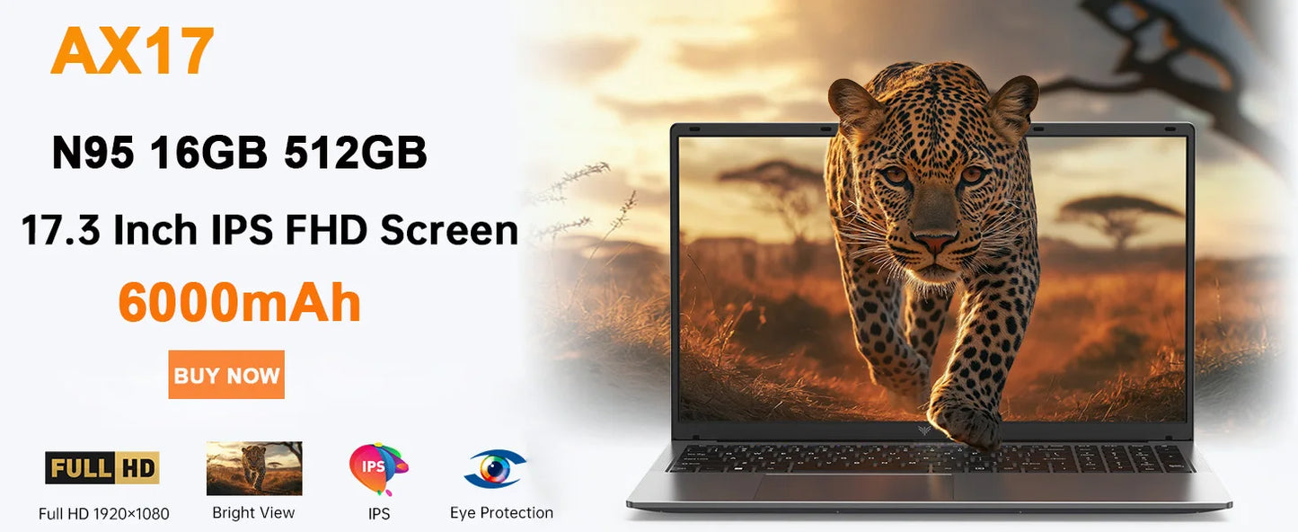 KAMRUI 18.5" Laptop — Intel N150 Quad-Core, 16GB DDR4, 512GB M.2 SSD, 8000mAh Battery, Windows 11 Pro