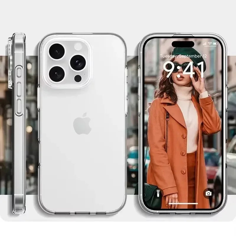 Clear TPU iPhone case from R.E.D. Shopping, ultra-thin protective cover showing the phone's design and transparent material.