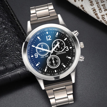 Men's R.E.D. Shopping quartz business watch with stainless steel band, featuring a sleek round dial and matching bracelet set.