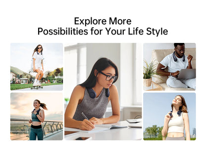 JISULIFE Portable Neck Fan – 4000mAh, 5 Speeds, Twistable Bladeless Hands-Free Neckband Fan