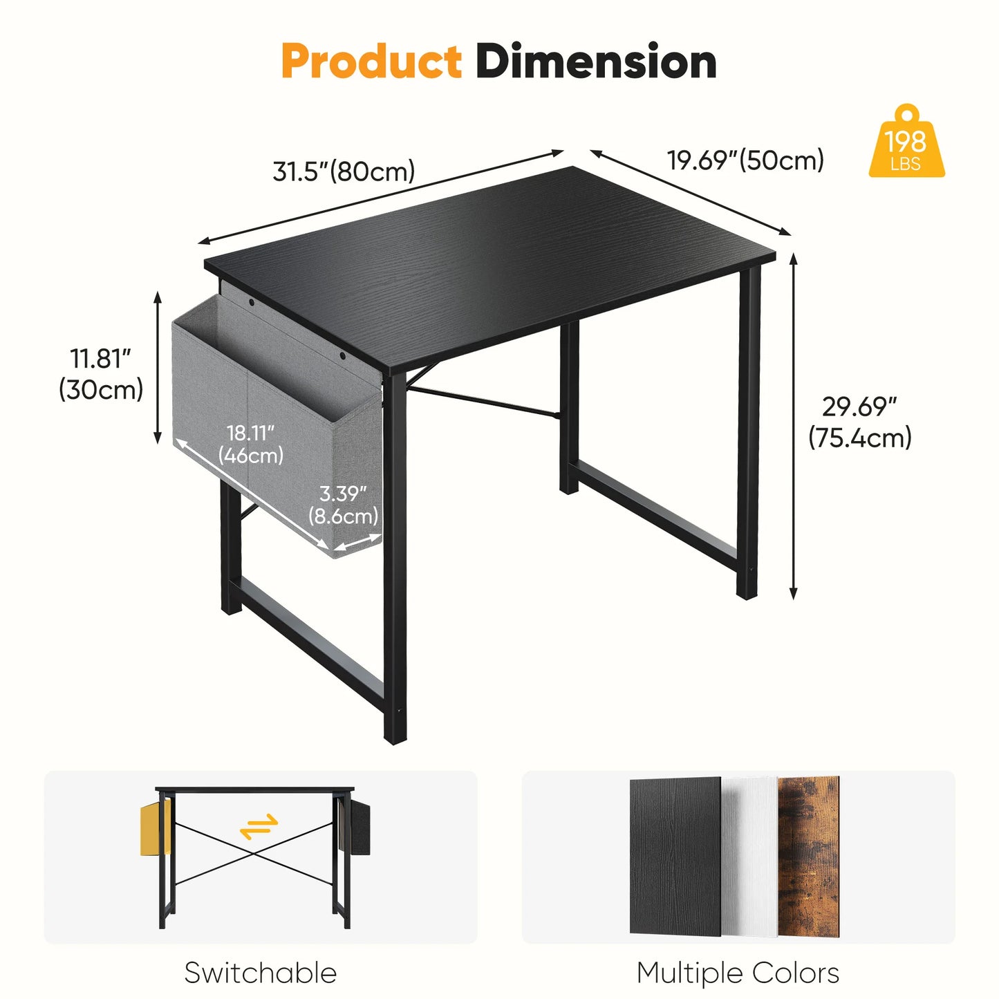 JHK 31–55" Adjustable Office & Gaming Desk – Metal Frame, Wood Tabletop & Storage Bag