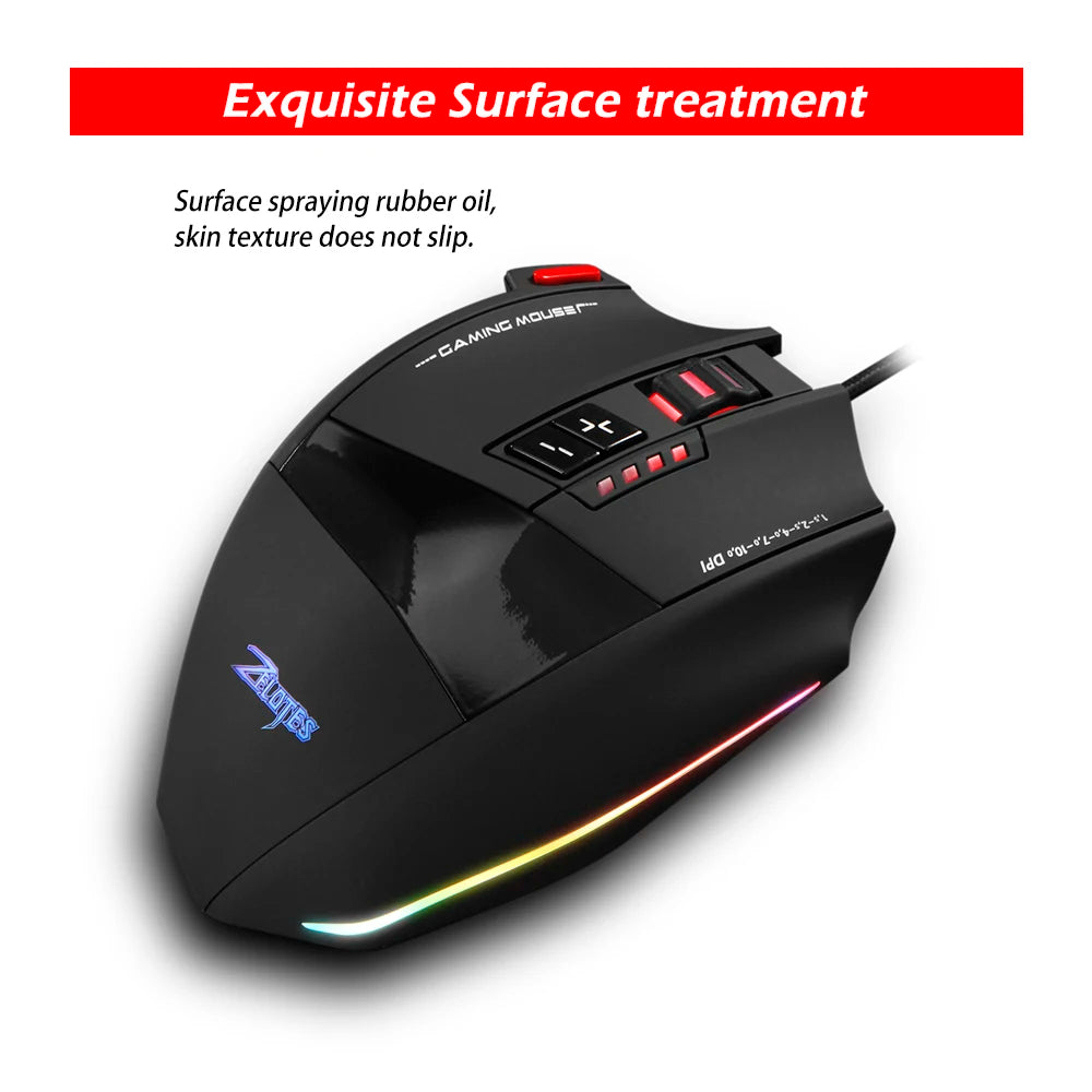 ZELOTES C13 Wired Gaming Mouse | 13 Keys | 10000 DPI | RGB | Laser Sensor | For Laptop & PC