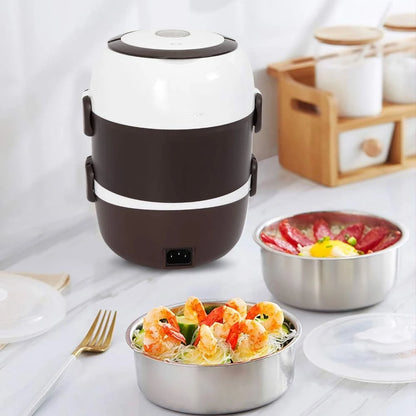 Electric Heating Lunch Box – 2L, 1-3 Layer, Portable Bento Box Rice Cooker, 200W Stainless Steel | 110V | US/EU/UK