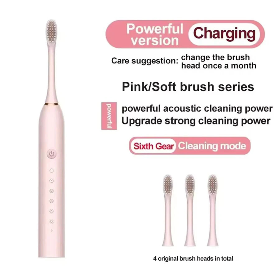 Electric Ultrasonic Toothbrush – 6 Modes, USB Rechargeable, Waterproof