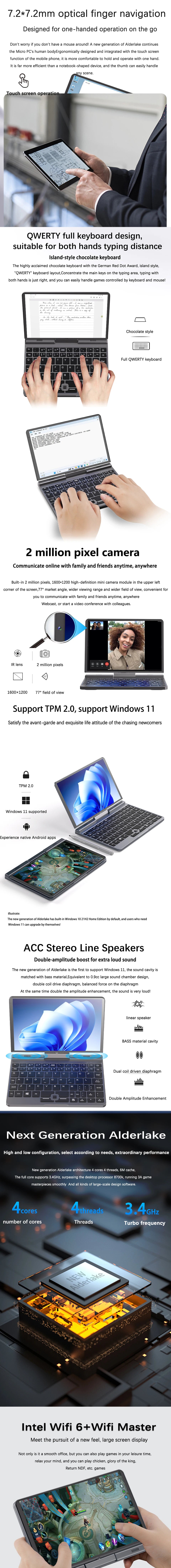 GPD 8" Mini Laptop – Intel N150, 12GB LPDDR5, up to 1TB SSD, Touch Screen, Wi-Fi 6, Windows 11