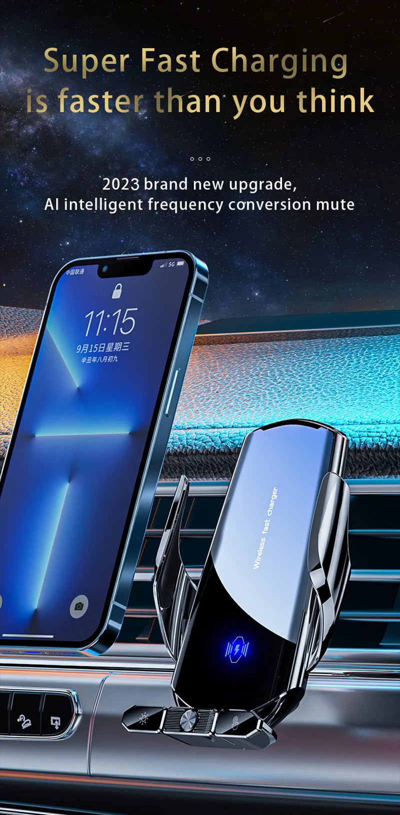 Car Magnetic Phone Holder with Wireless Charger – 360° Rotatable GPS Mount for iPhone & Xiaomi