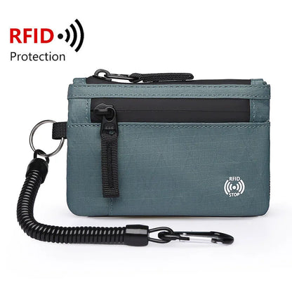 RFID Nylon Mini Wallet with Zipper & D-Ring Clip