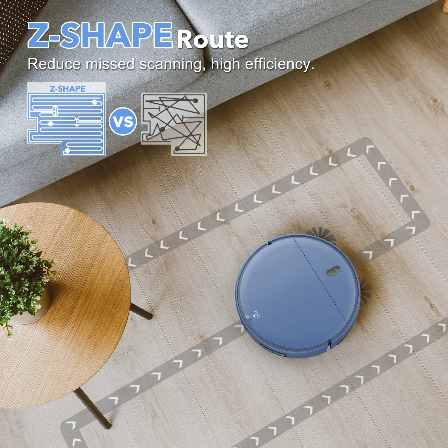 RAYFURN robot vacuum cleaner with 6000Pa suction, auto charging, and mopping feature in a modern home setting.