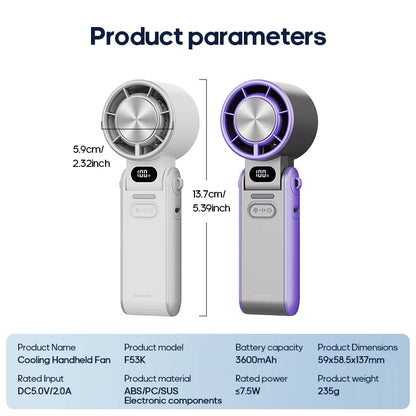KINSCOTER Foldable Handheld Fan – 3600mAh, 100-Speed, Ice Cooling