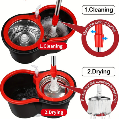 Heavy-Duty Spin Mop & Bucket System – 360° Rotating Floor Cleaner with Adjustable Handle & 3 Mop Heads
