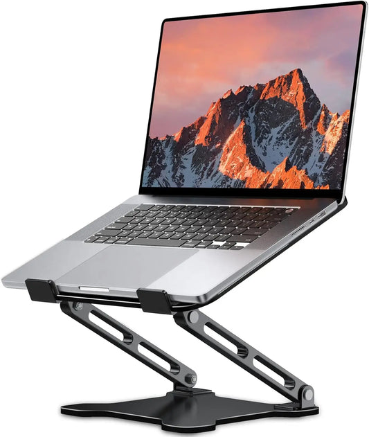 Adjustable Metal Laptop Stand — Foldable Ventilated Cooling Riser for 10"-15.6" Notebooks