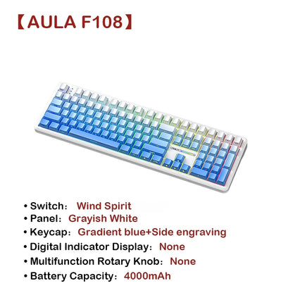 AULA F108Pro Wireless Mechanical Keyboard – UK Layout, Bluetooth Tri-Mode, Gasket, Hot-Swap, RGB, 104 Keys
