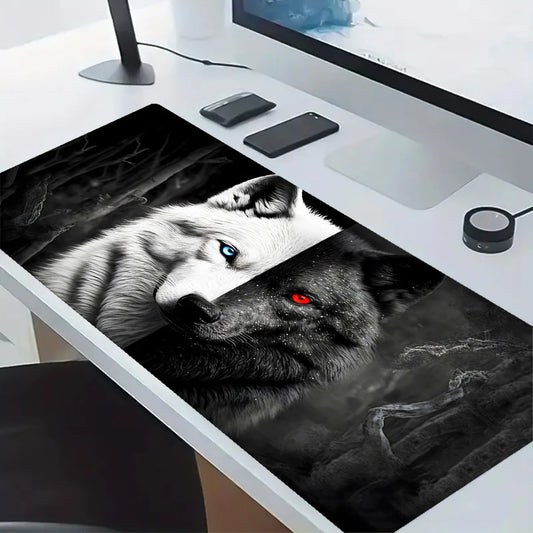 Large Gaming Mouse Pad Black and White Wolf King Design Non-Slip Base Heavy Duty for Desktop Laptop desk pad office accessories