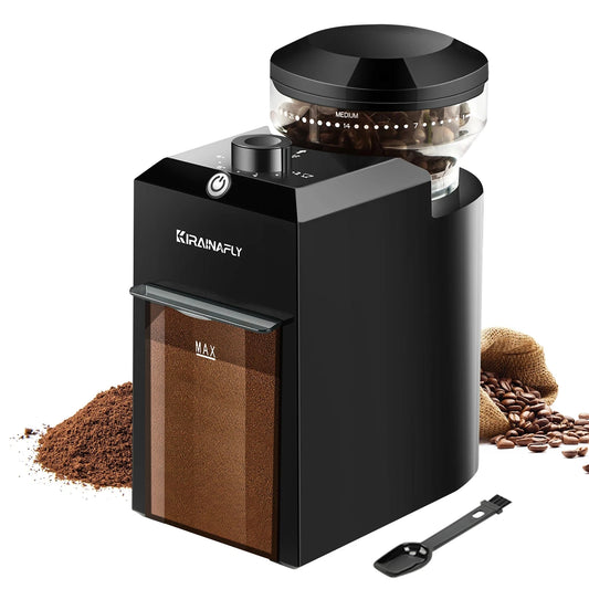 KIRAINAFLY Electric Burr Coffee Grinder – 28 Grind Settings for Espresso & Drip