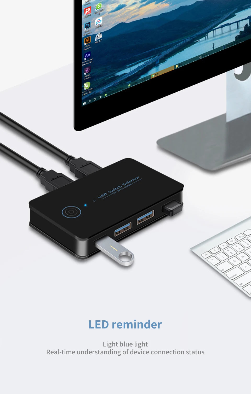 USB 3.0 KVM Switch – 2 Inputs, 4 Outputs, Shared Keyboard Mouse Printer Hub