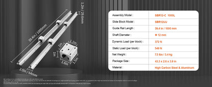 SBR Linear Guide Rails 800–2200mm with UU Bearing Blocks (2+4 Set)