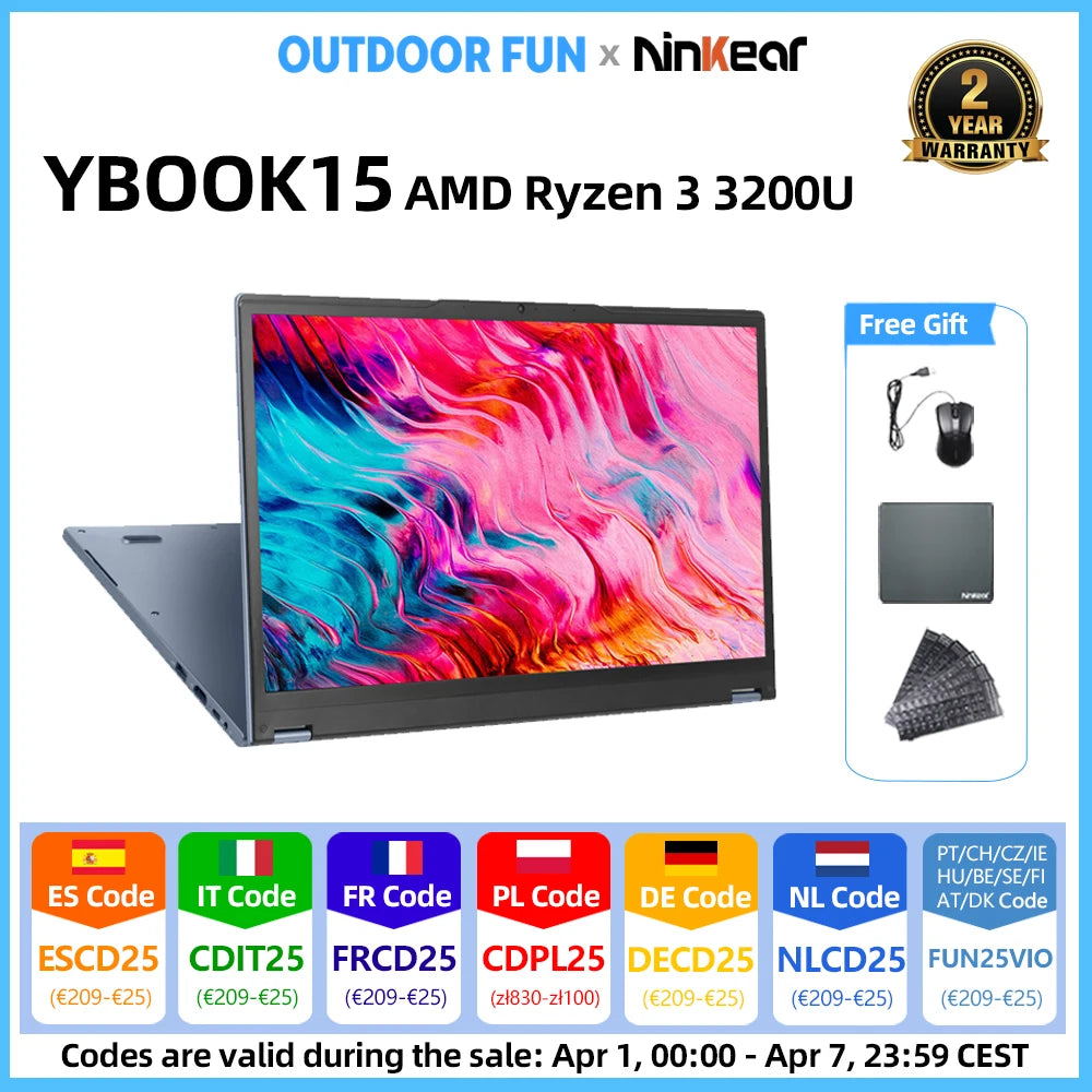 Ninkear YBOOK 15 2-in-1 Laptop – 15.6" 360° Touchscreen, AMD, 16GB, 512GB, Win11