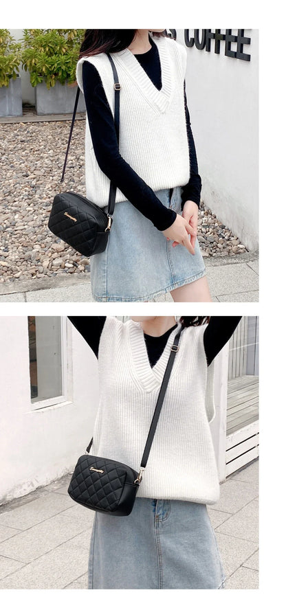 Tassel Diamond Grid Embroidery Crossbody Bag with Chain Strap