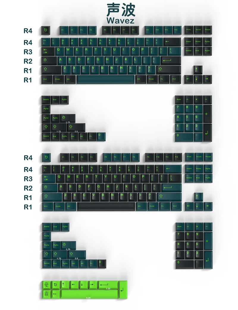 GMK Wavez 253-Key ABS Double Shot Keycaps – Cherry Profile for 61/87/96/104-Key Keyboards