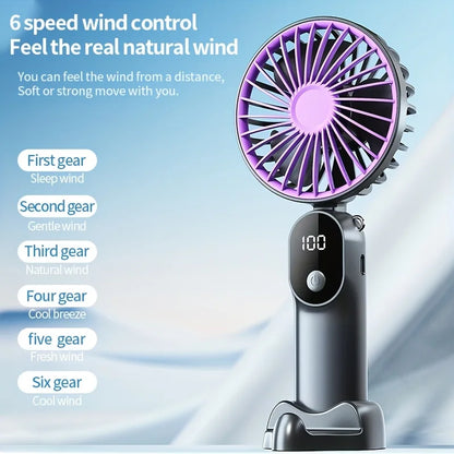 Mini Portable USB Fan | 6 Speeds | Digital Display | Foldable 3-in-1 | Handheld, Neck & Desktop | Outdoor