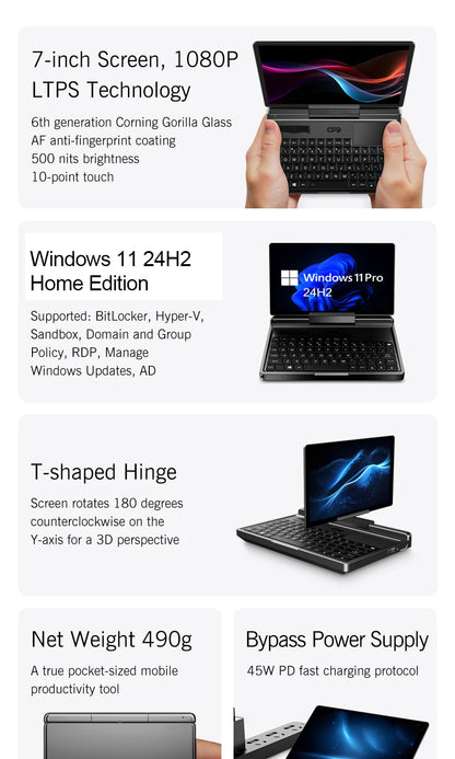 GPD MicroPC 2 – 7" Mini Laptop, Intel i3 N300, 16GB DDR5, 512GB SSD, Windows 11