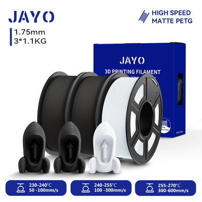 JAYO PETG/High Speed Matte PETG 3D Printing Filament 1.75MM Mix-Colors & No bubbles &Non-toxic For 3D Printer & Pen 3Rolls