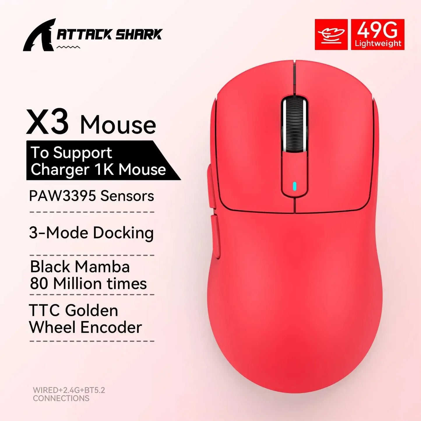 ATTACK SHARK X3 / X3 Pro Wireless Gaming Mouse – 26K DPI, 8K Hz, Tri-Mode, Ultra-Light