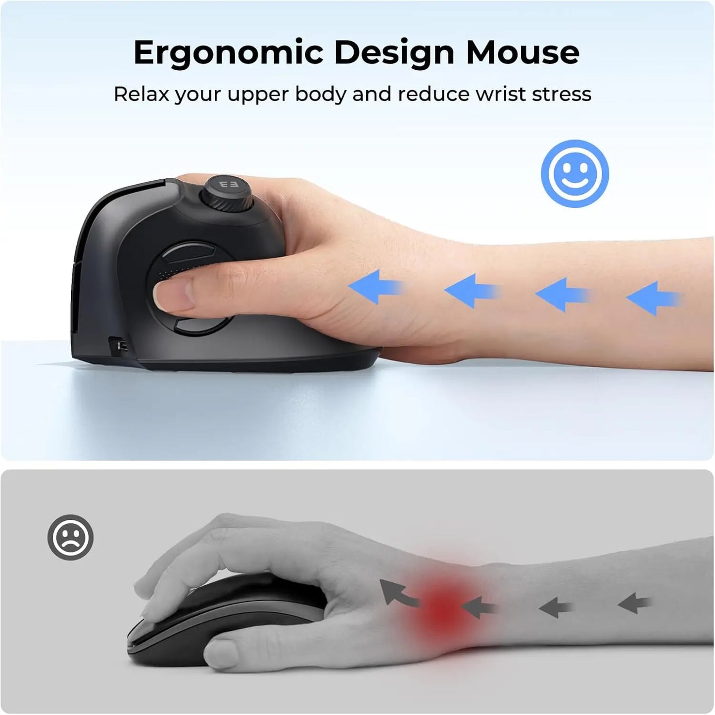 seenda MOU-302 Ergonomic Vertical Wireless Mouse | USB + Dual BT | Volume Knob | Quiet Clicks | Multi-Device
