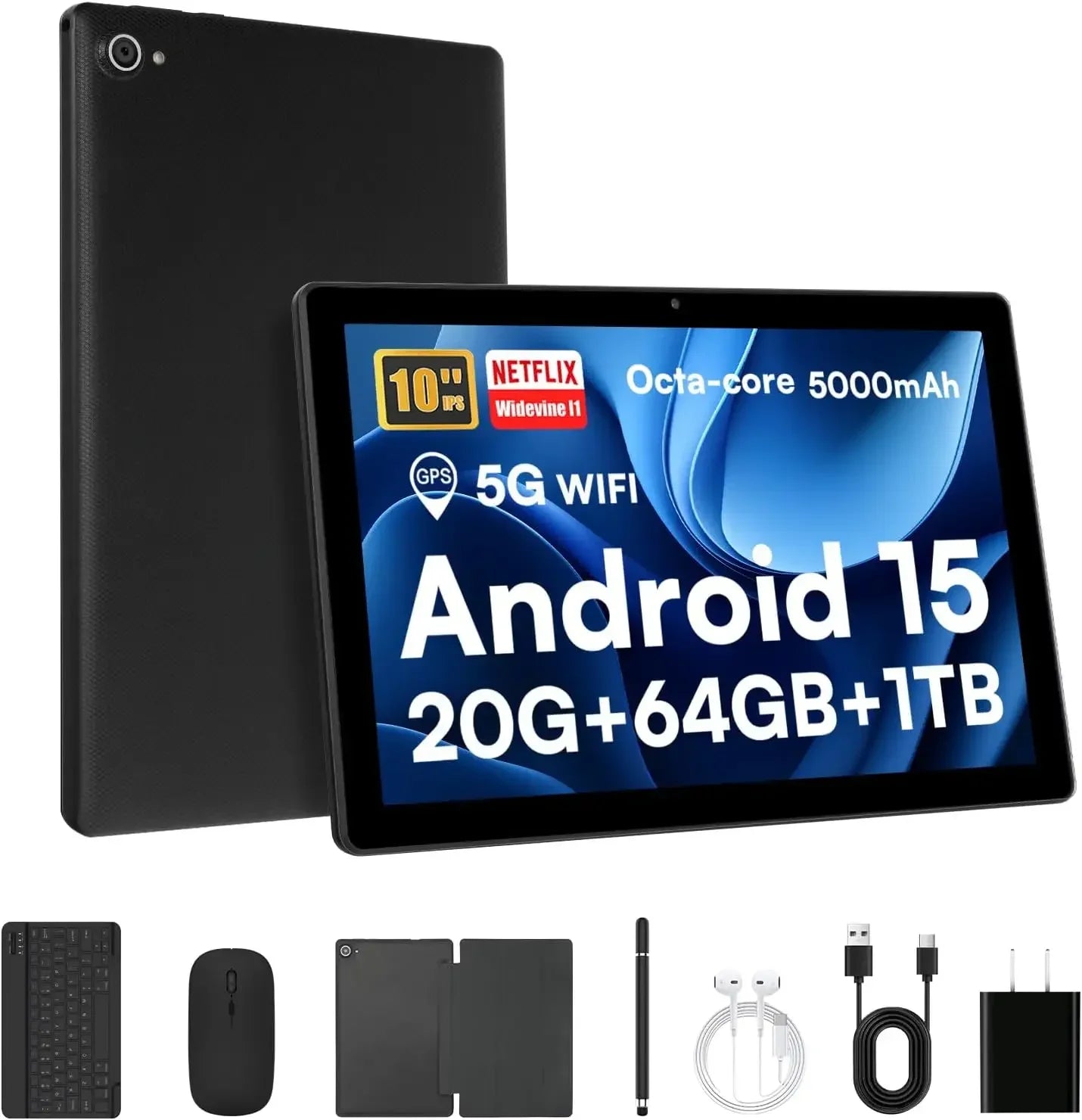 URAO Tablet 10" – Android 15, 20GB RAM, 64GB, 1280x800 IPS, WiFi 6, Widevine L1 + Keyboard Set