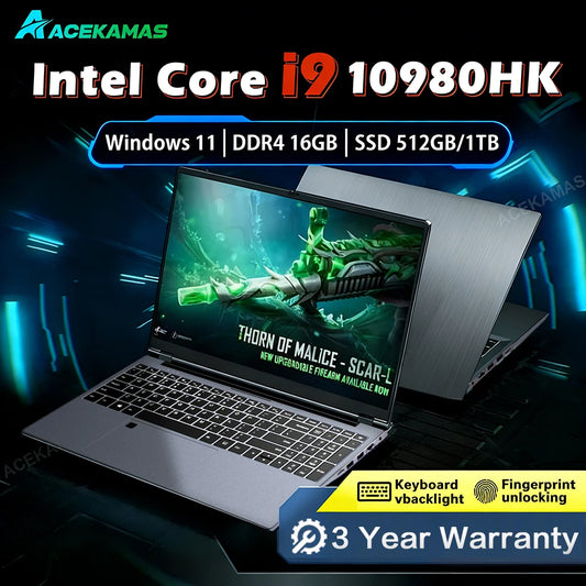 ACEKAMAS Gaming Laptop 15.6" – Intel Core i9 10980HK, 16GB DDR4, up to 2TB SSD, Windows 11 Pro