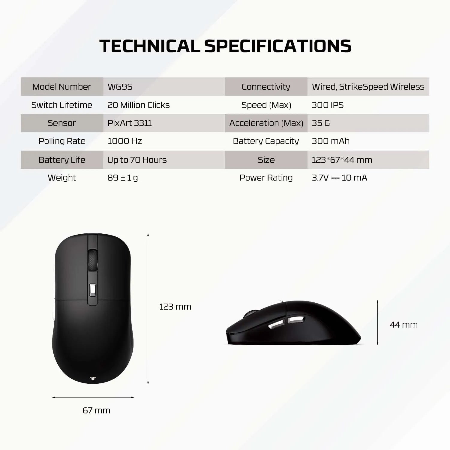 Wireless gaming mouse FANTECH KANATAS WG9S with PIXART 3311 sensor, 12000 DPI, macro buttons, designed for computer gaming.