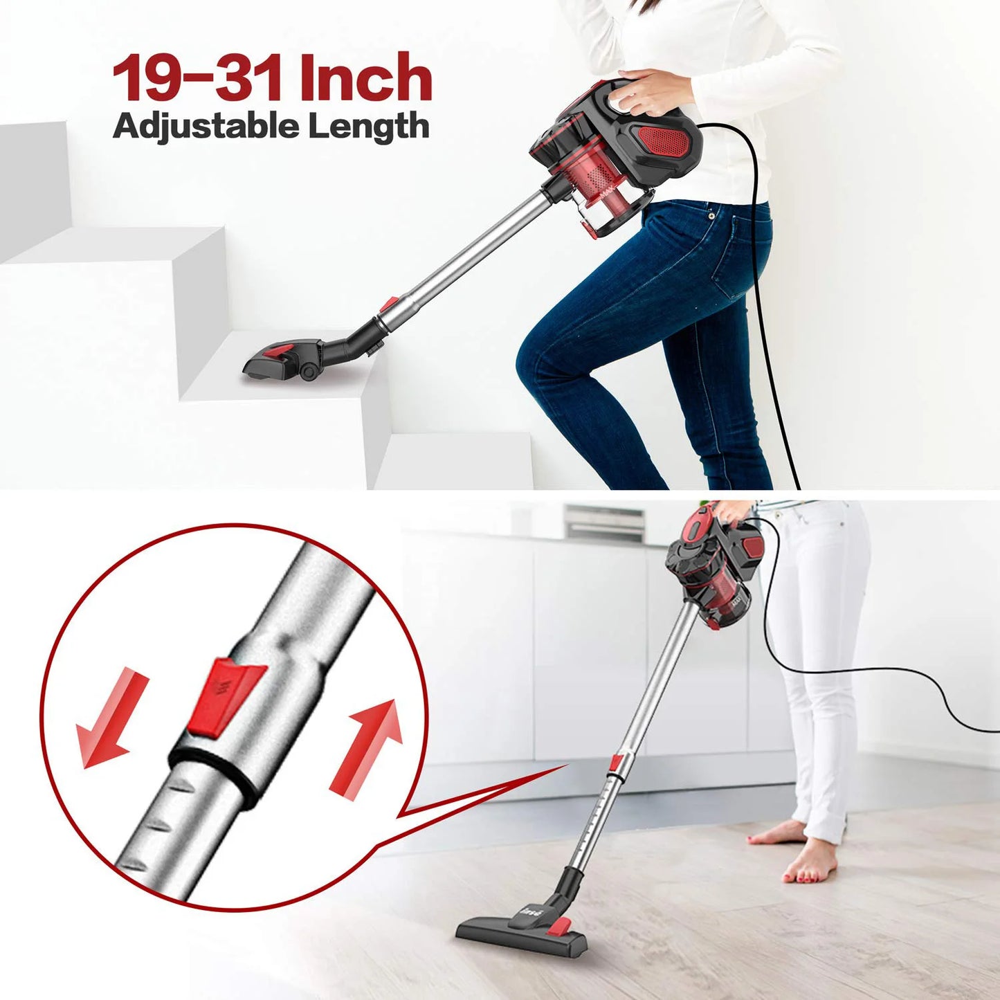 INSE I5 corded vacuum cleaner with 600W motor, handheld and stick style, powerful 18Kpa suction for home and pet hair cleaning
