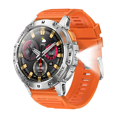 AMOLED Smart Watch for Men – Flashlight, Sports, Waterproof, Bluetooth Call + Box