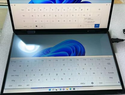 Intel N100 dual-screen laptop with 14-inch 2K touch screens, 32GB RAM, 360-degree flip metal case, 2-in-1 design, R.E.D. Shopping.