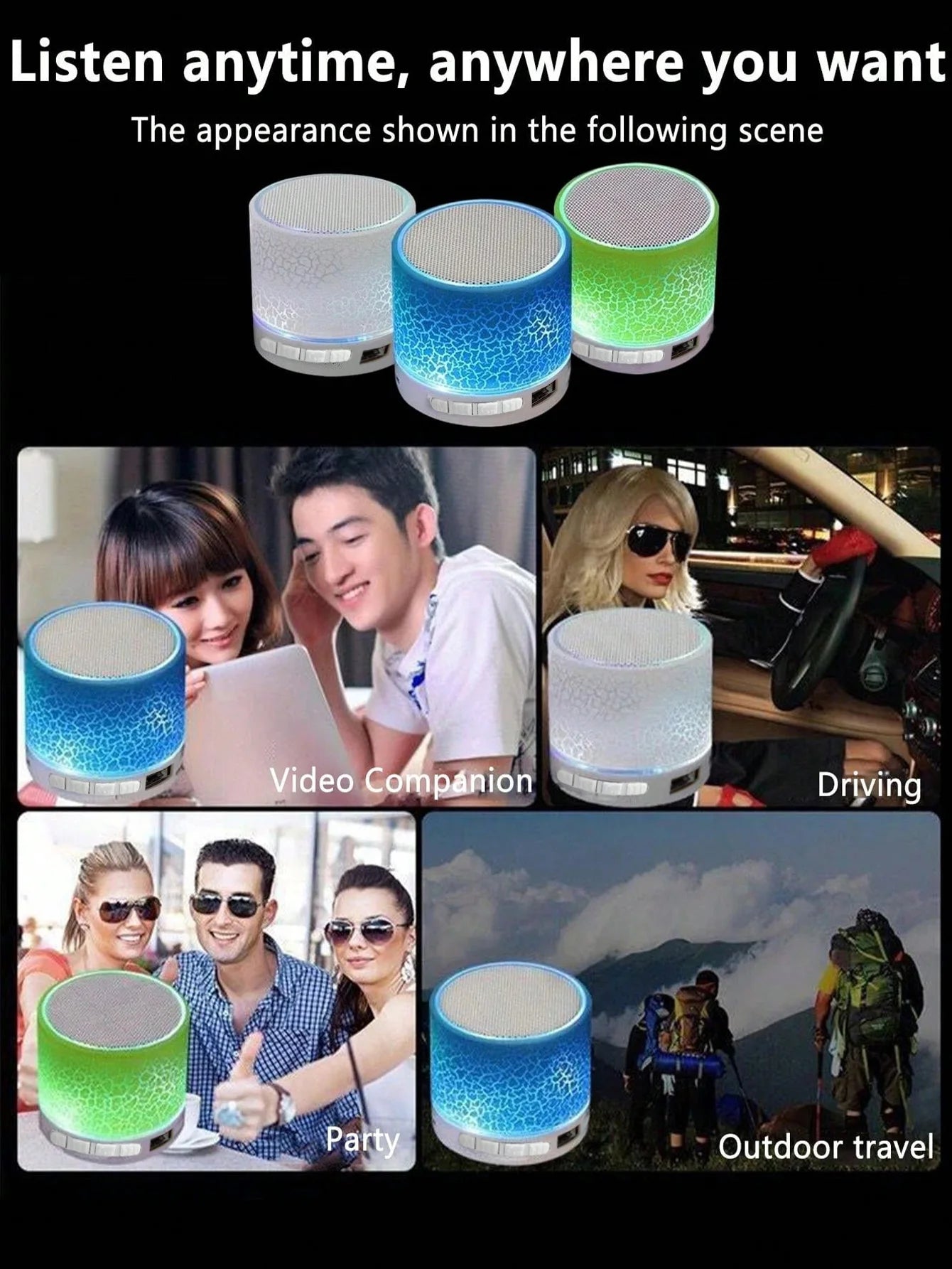 Wireless Mini Subwoofer Speaker with 7-Colour LED Light - Portable Bluetooth Speaker