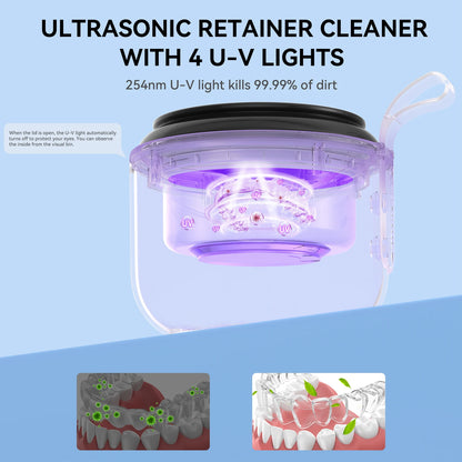 KUNPHY Dental Pod Ultrasonic Retainer Cleaner 200ml – UV Sterilization, 3 Modes for Aligners & Night Guards