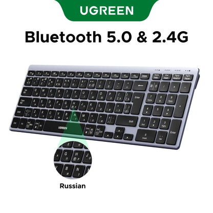UGREEN Wireless Keyboard – Bluetooth 5.0 & 2.4G, 99 Keys, EN/RU Layout, USB-C Rechargeable | MacBook, iPad, PC, Tablet