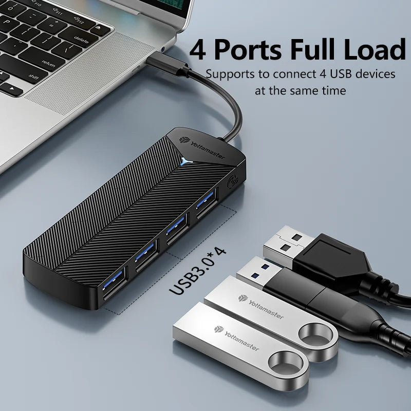 Yottamaster 4-in-1 USB 3.0 Hub | 5Gbps | Ultra-Slim OTG Adapter | USB-A & Type-C | For PC & Mac