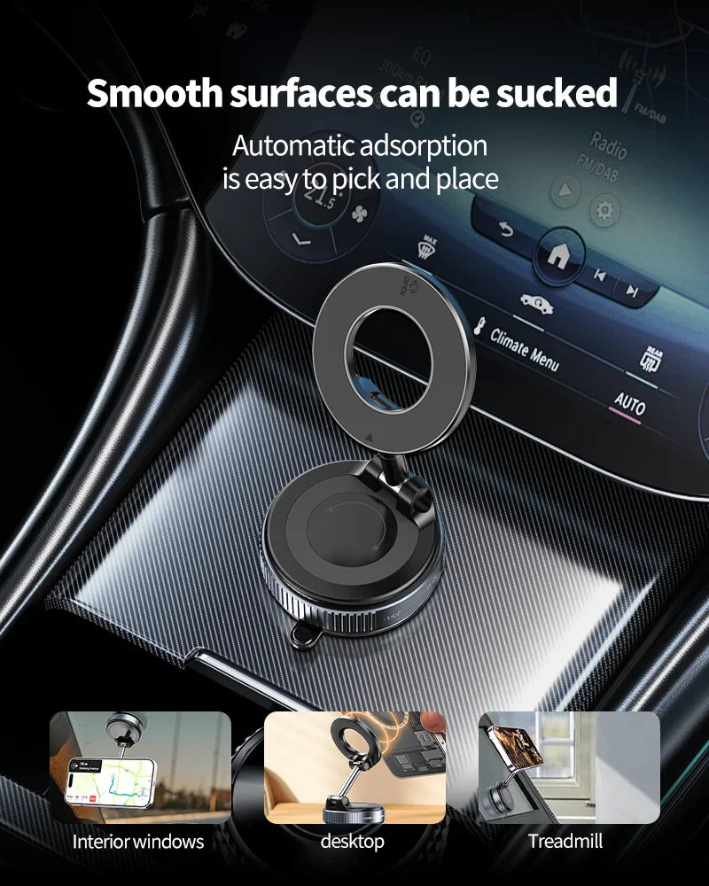 Rotating Folding Magnetic Phone Holder | Vacuum Suction MagSafe Stand for Car, Gym & Kitchen