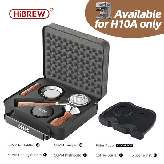 HiBREW 58mm Portafilter & Accessories – Bottomless Handle, Tamper, Distributor, Silicone Mat for H10A Espresso Machine